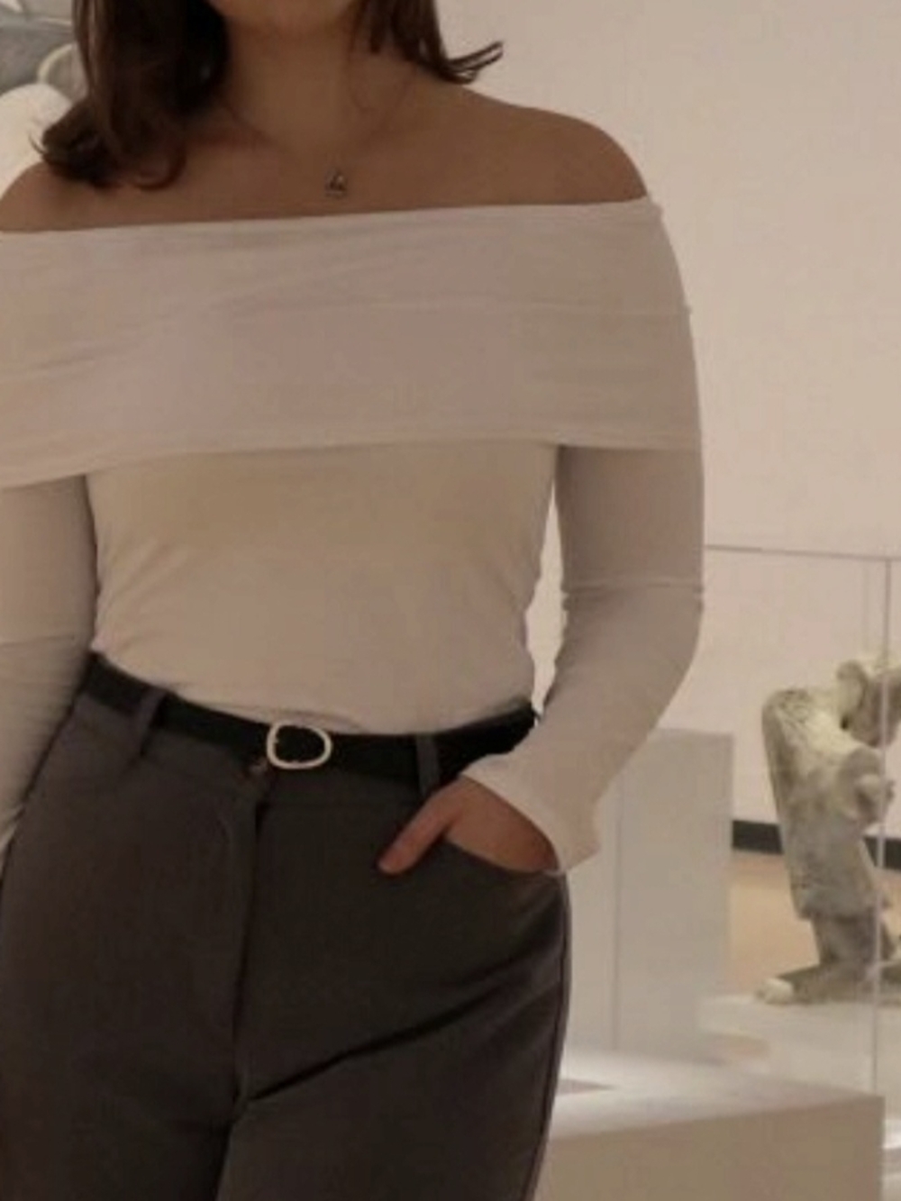 Off-Shoulder Long Sleeve Top in Cream
